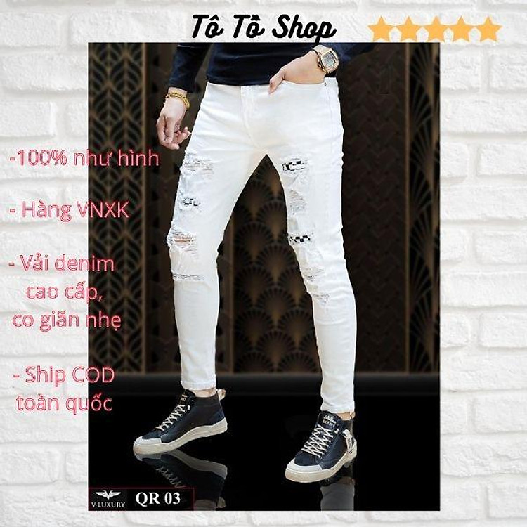 Quần Jean Nam Đẹp ️️ Quần Bò Nam Rách Gối Chất Liệu Denim Cao Cấp Thời Trang Chuẩn Hàng Shop Tô Tồ Shop -QJN45