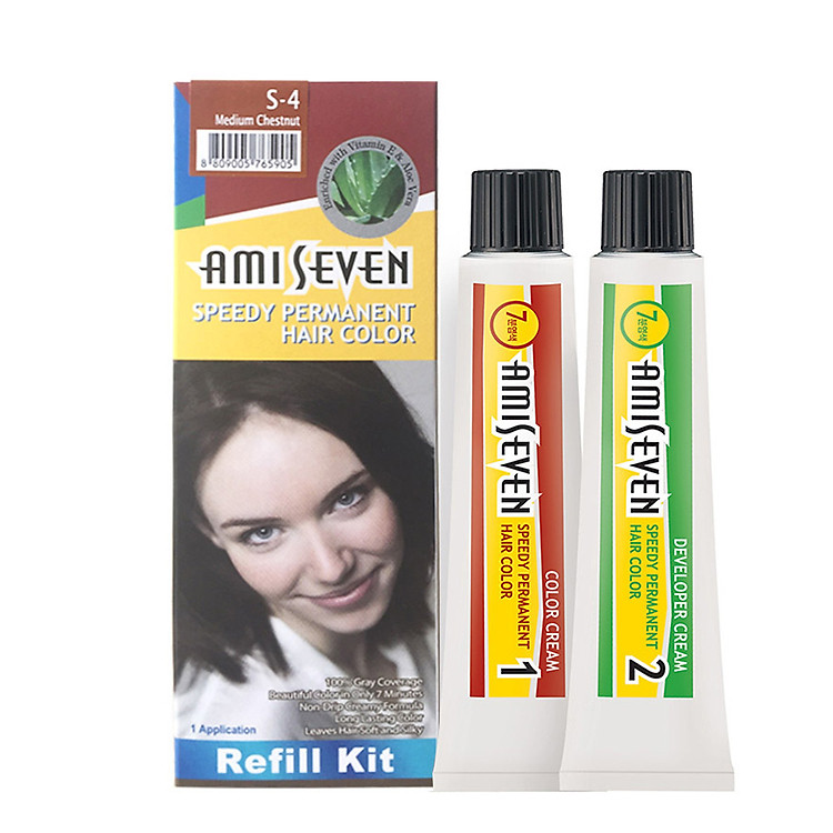 Nhuộm phủ bạc dược thảo Nhanh 7 Phút AMI SEVEN REFILL (Loại tiết kiệm) S4 Nâu hạt dẻ (60g+60g) Hàn Quốc