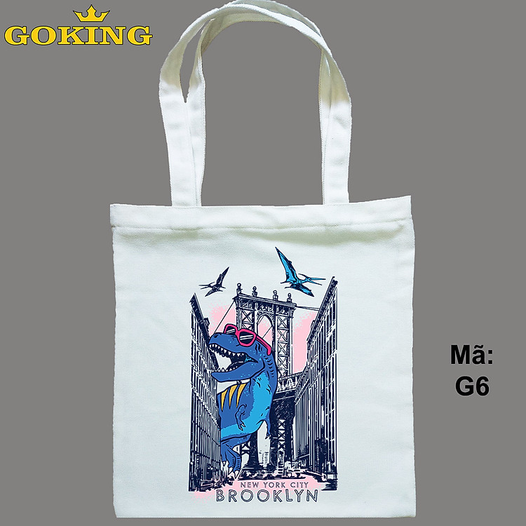 Túi xách tote in hình Khủng Long, mã G6. Quà tặng cao cấp cho gia đình, trẻ em, hội nhóm, doanh nghiệp
