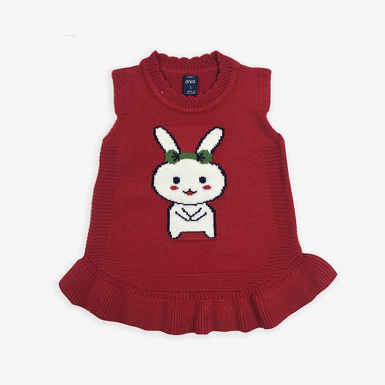 Áo len gile dáng váy bé gái hình thỏ (2-6 tuổi)
