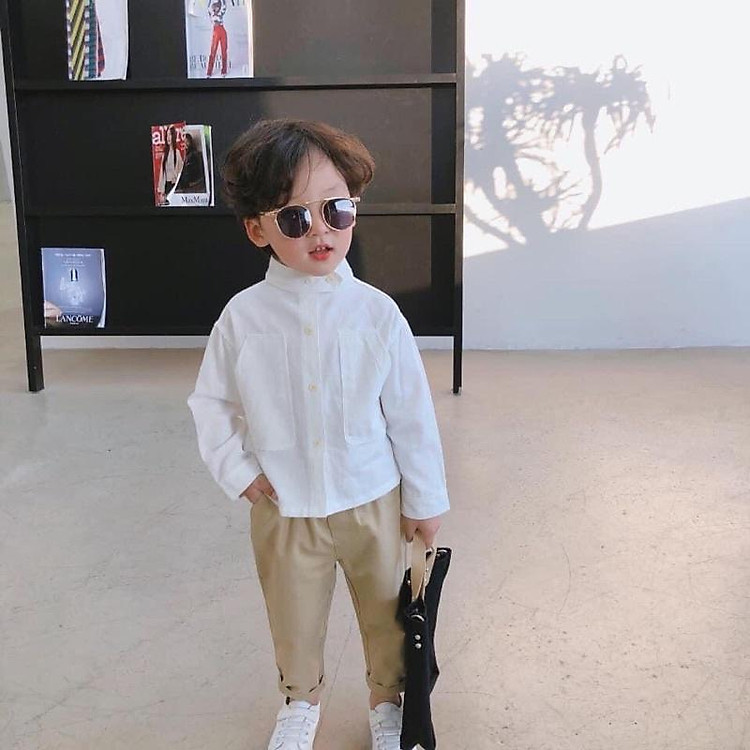 Bộ quần áo sơ mi bé trai Hàn Quốc 10-21kg chất đũi mềm mịn phong cách công tử sành điệu cho bé