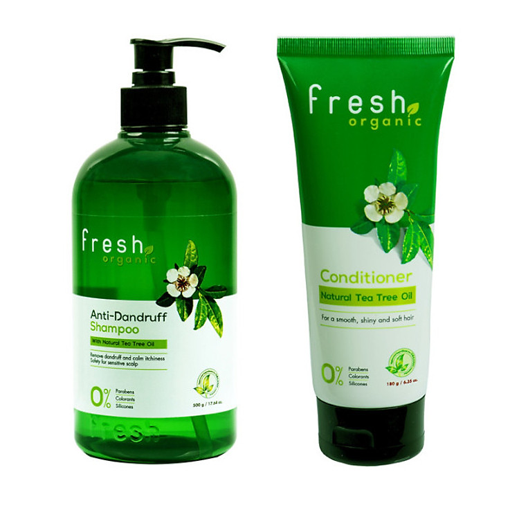 Bộ đôi gội xả Fresh Organic Trị gàu chiết xuất Tràm trà hữu cơ 500g + 180g