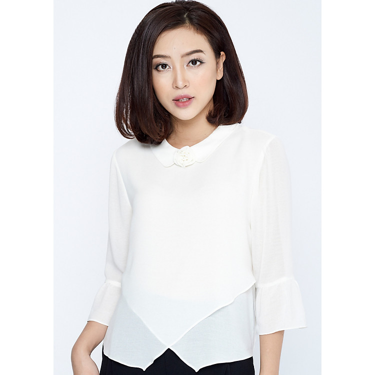 Áo công sở nữ sơ mi cổ víc LAMER L61B17T130-S1500 (Trắng)