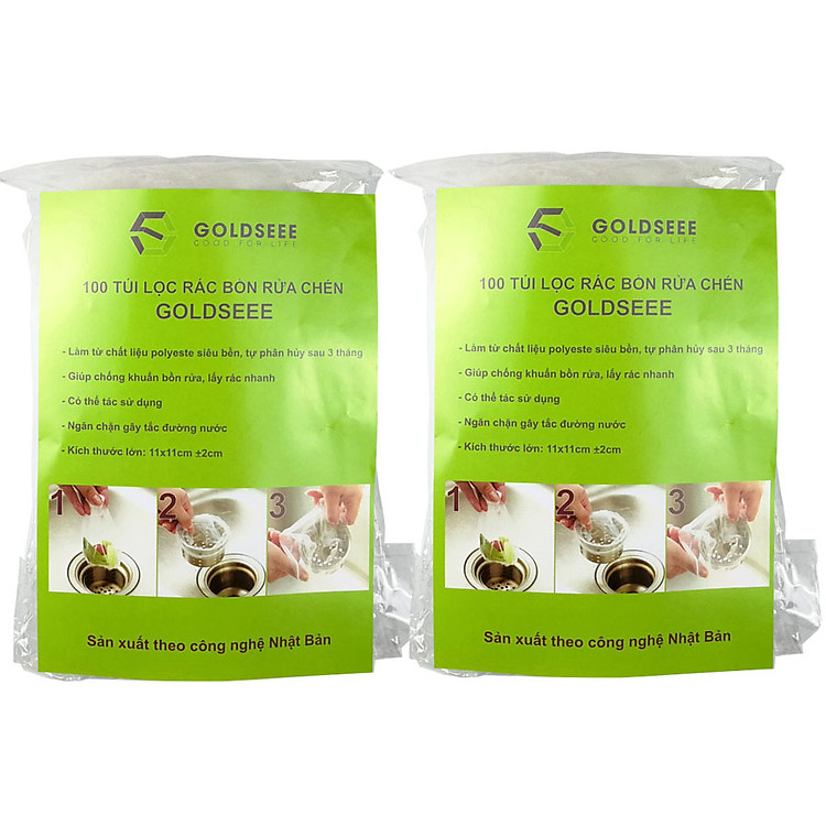 Combo 2 bộ túi lọc rác thông minh, kháng khuẩn cho bồn rửa chén Goldseee GS0036 (11 X 11cm) (100 túi/bộ)