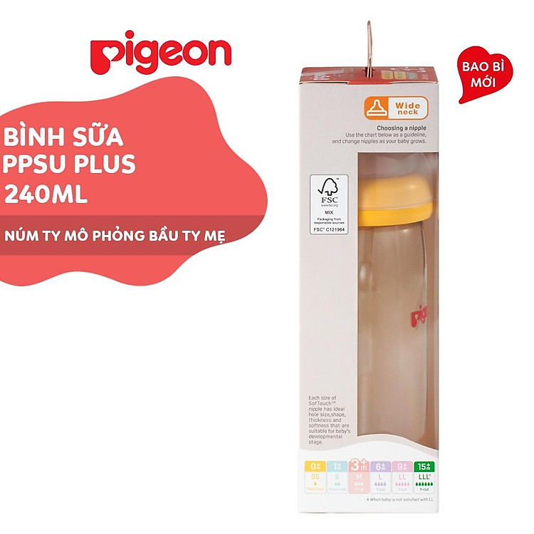 Mua Bình sữa cổ rộng PPSU Pigeon 160ml Chính hãng Giá rẻ - Hình ảnh 3