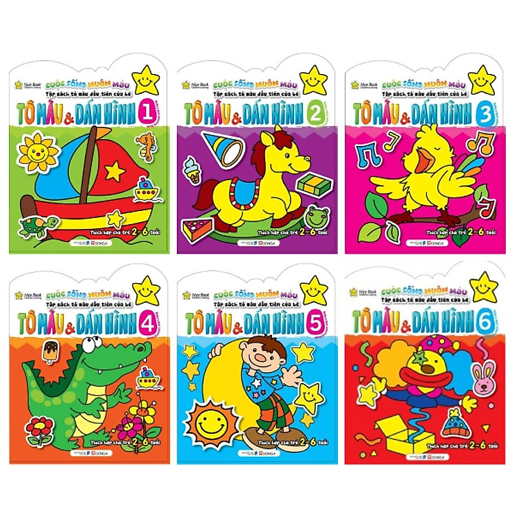 Combo Cuộc Sống Muôn Màu - Tô Màu & Dán Hình (Thích Hợp Cho Trẻ 2 - 6 Tuổi): Tập 1 Đến Tập 6 (Bộ 6 Tập)