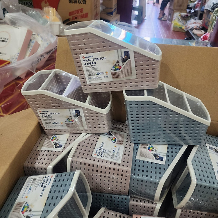 Khay Nhựa Tiện Ích 4 Ngăn Việt Nhật - Màu Ghi - Ảnh 7