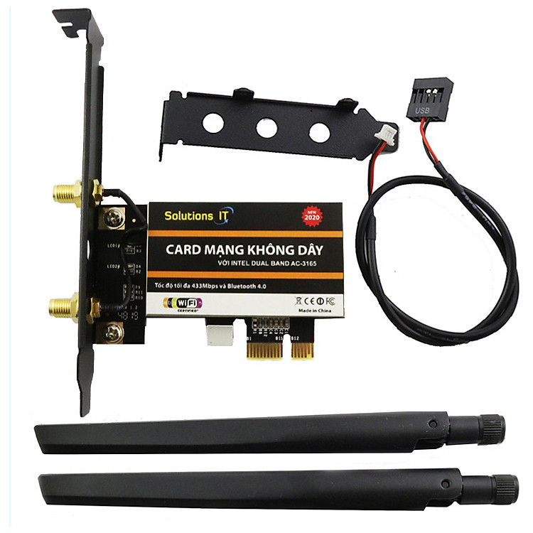 Card WIFI PC 3165 AC tích hợp Bluetooth 4.2 tốc độ 433Mbps cho máy bàn dùng chip Intel AC3165
