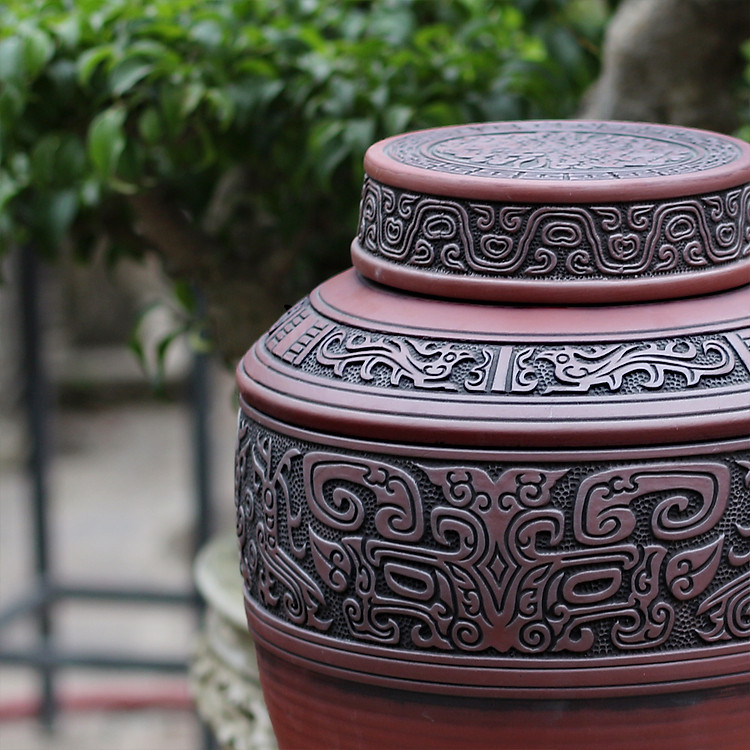 Chum sành ngâm rượu đắp nổi hoa văn cổ 10L - Ảnh 4