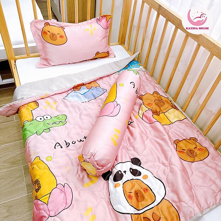 Combo gối mền 3 món cho bé đi học Katina House, vải Tencel 60s mát lạnh, bóng mượt