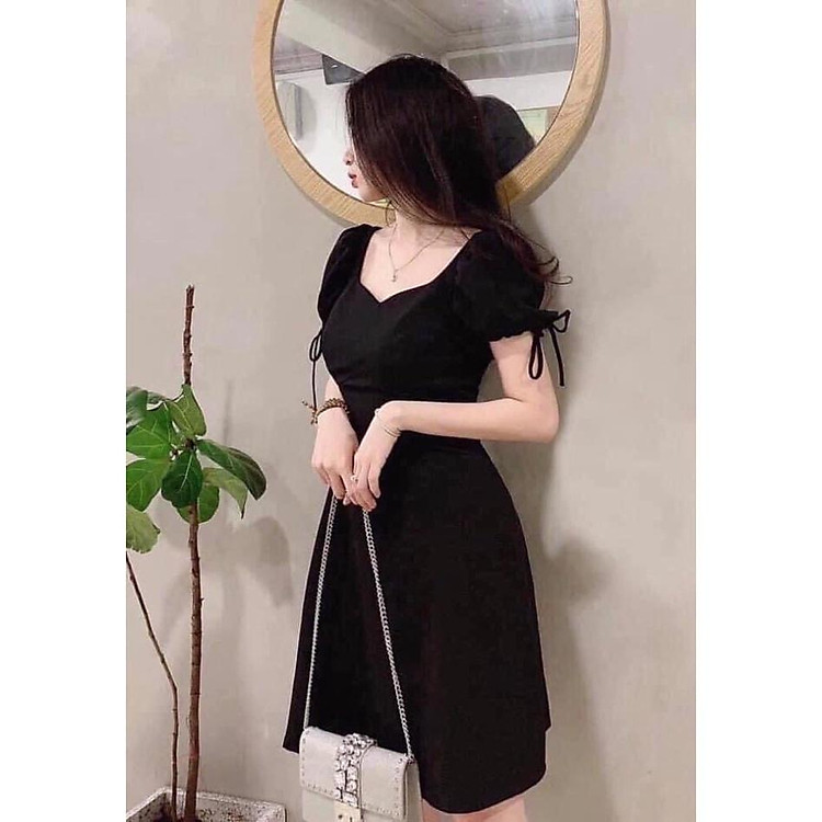 QUẢNG CHÂU Đầm đen dáng xòe xinh xắn - Hình thật shop chụp CAO CẤP