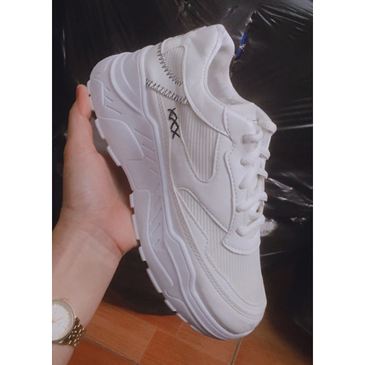 Giày Sneaker Nữ Độn Đế Đẹp Viền Khâu Chữ X X Trắng Đen, Trắng Đỏ chất lượng