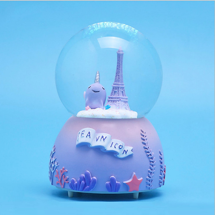 Quả cầu pha lê tuyết có hộp phát nhạc và đèn phát sáng xinh xắn kèm pin tiện ích - giao hình ngẫu nhiên