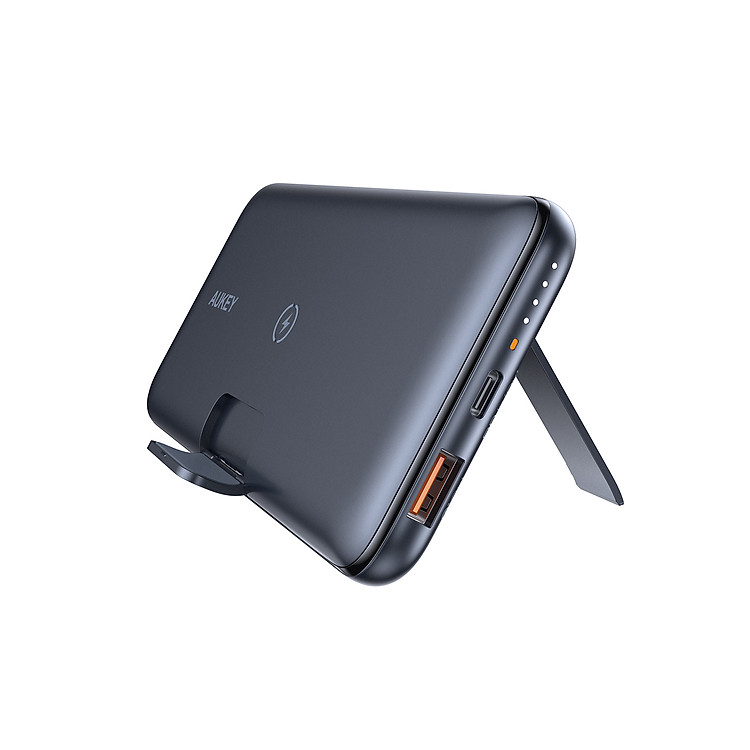 Sạc Dự Phòng Aukey PB-WL02 10.000 mAh, Sạc Nhanh PD 18W, QC 3.0, Sạc Không Dây Qi 10W, Tích Hợp Giá Đỡ - Hàng Chính Hãng