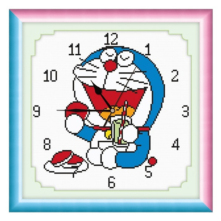 tranh thêu chữ thập đồng hồ Doremon 38x38cm - chưa thêu
