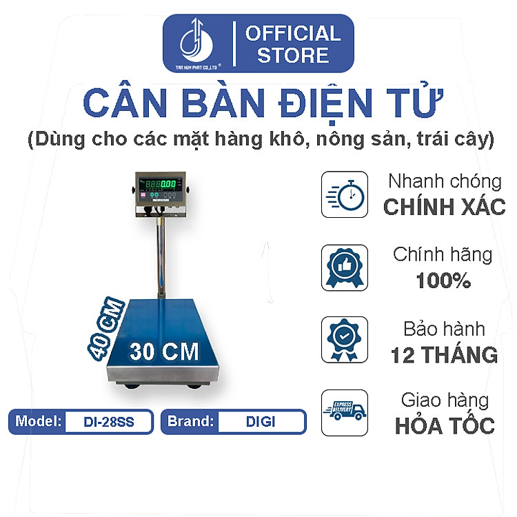 Cân Bàn Điện Tử DI28SS - Mặt Bàn Cân 300x400MM - Đầu Chống Nước