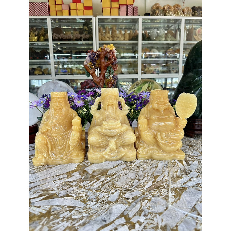 Bộ combo ông Thần Tài Thổ Địa và ông Kim Tiền Thần Phát phong thủy đá ngọc hoàng long - Cao 20 cm