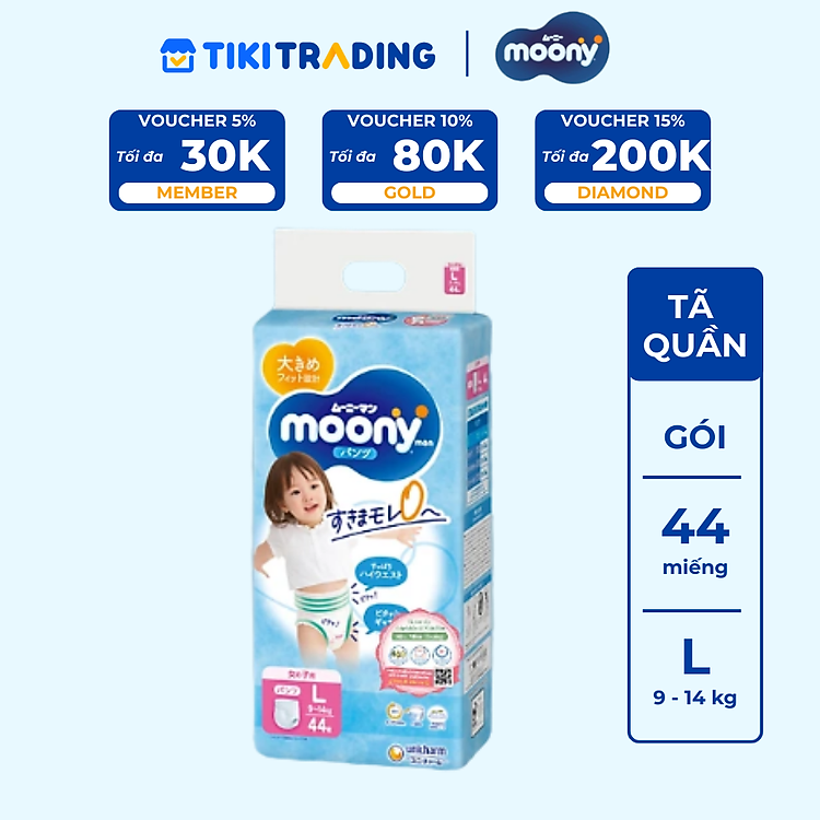 Tã Quần Cao Cấp Moony Nhật Bản Bé Gái L44 (44 Miếng)