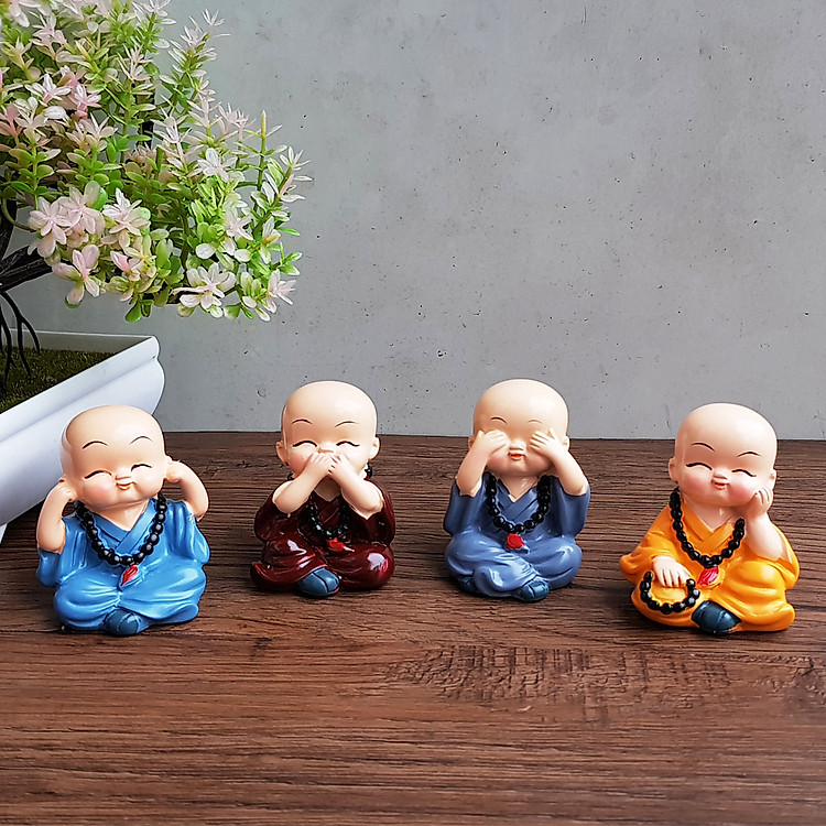 Bộ 04 tượng chú tiểu Tứ Không đeo xâu chuỗi 5cm mẫu mới