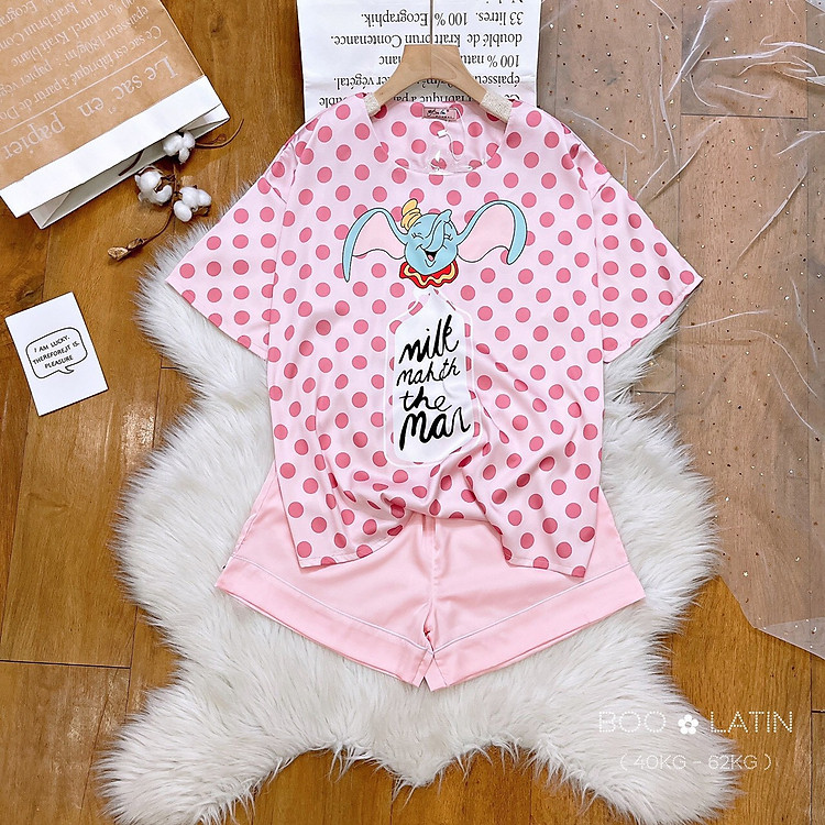 Đồ Bộ Pijama Lụa Latin Đùi Cổ Tròn Thiết Kế Freesize 40-62kg_đồ bộ boo boo cao cấp