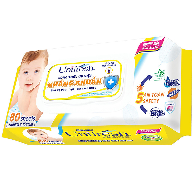 Khăn Ướt Unifresh Không Mùi Vitamin E 80M (80 Miếng)
