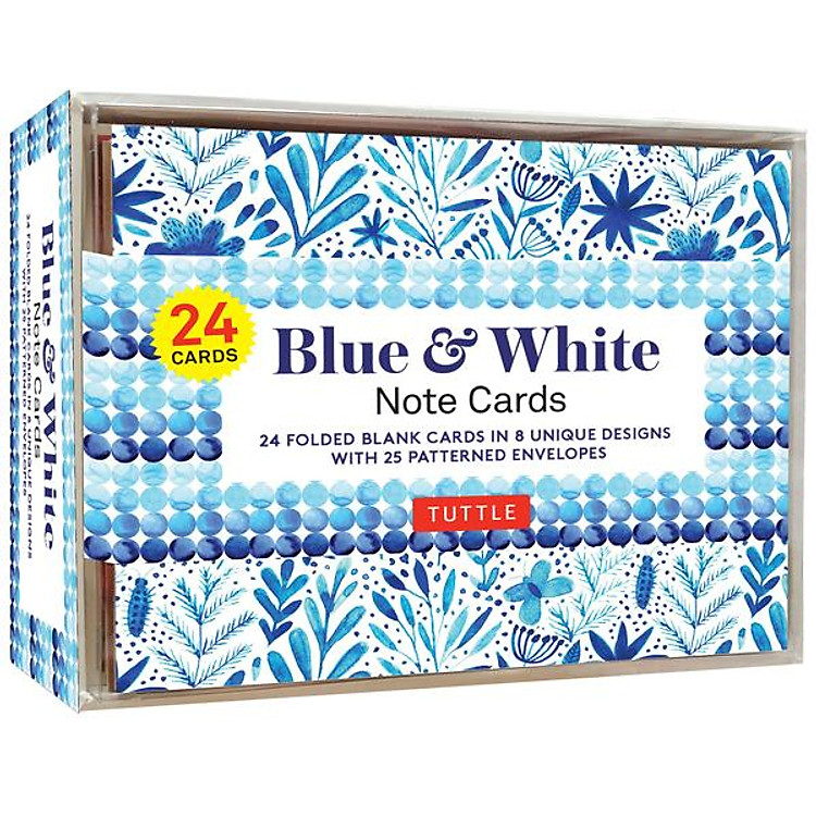 Blue & White Note Cards, 24 Blank Cards: 8 Unique Designs With 25 Patterned Envelopes