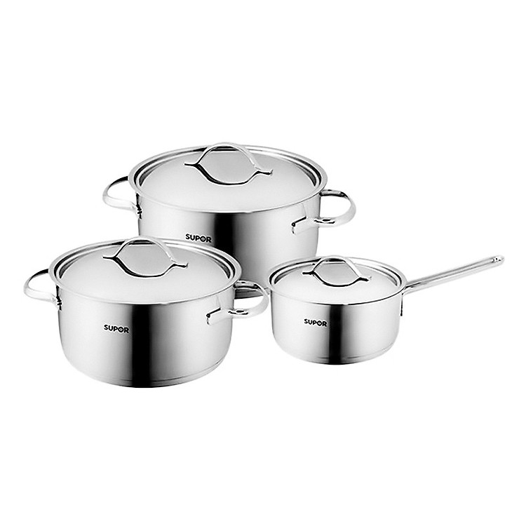 Bộ nồi bếp từ cao cấp Inox 304 cực dày Helen Supor S05S3-T1 (16cm,20cm, 24cm)