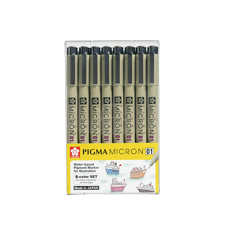 Set 8 Bút kim màu đi nét chuyên nghiệp Sakura Pigma Micron cỡ 01
