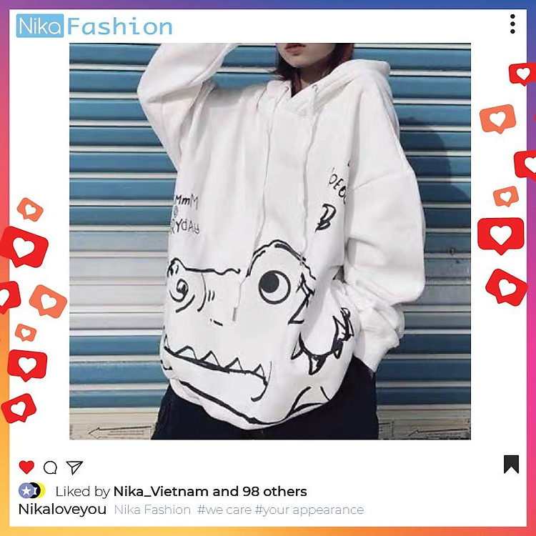 Nikafashion Áo Hoodie Nón Unisex Nam Nữ Chất Vải Nỉ Freesize 1 kích cỡ Form Dáng Rộng Dưới 65kg Mặc Đẹp K. L.O.N.G
