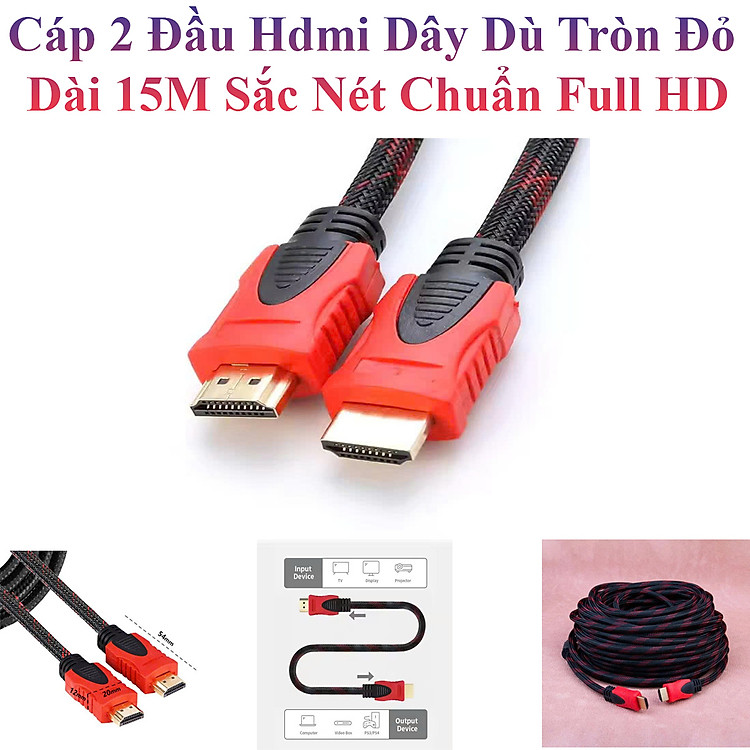 Cáp 2 Đầu Hdmi Dây Dù Tròn Đỏ Dài 15M Hình Ảnh Sắc Nét Chuẩn Full Hd