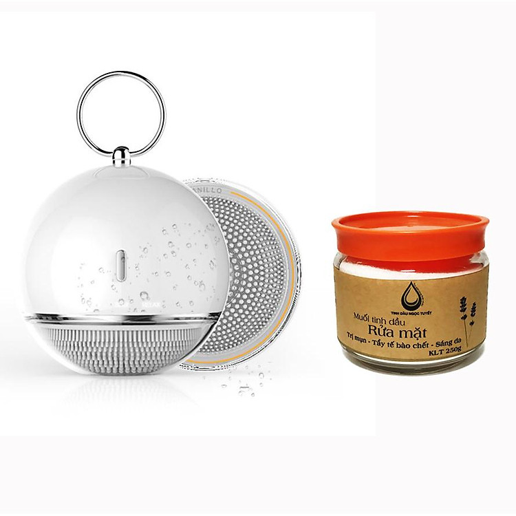 Combo máy làm sạch và massage mặt Mipow anillo pro-sonic từ USA và hũ muối rửa mặt oải hương 250g