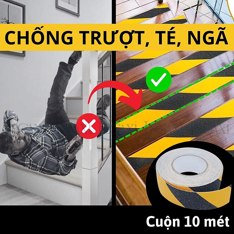 Cuộn Băng Keo Nhám Cát Đen Vàng (5 mét)