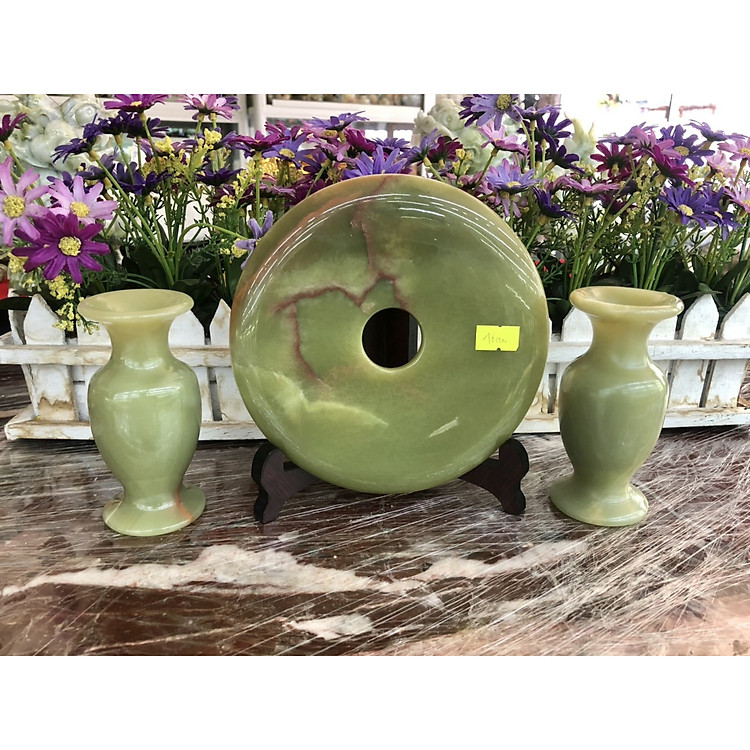 Bộ combo Cặp Lục Bình và Đồng điếu phong thủy đá ngọc Onyx