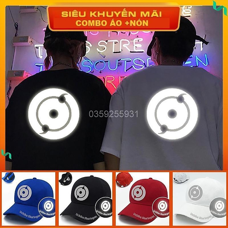 Combo Áo Thun Phản Quang + Nón Phản Quang Naruto - Double tomoe sharingan