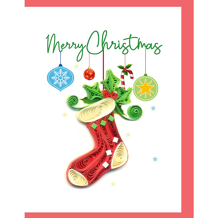 Thiệp Nghệ Thuật Giấy Xoắn - Món Quà Trong Chiếc Tất Đỏ - Gift in the Red Sock - Christmas - Việt Net - 6.5x8.5