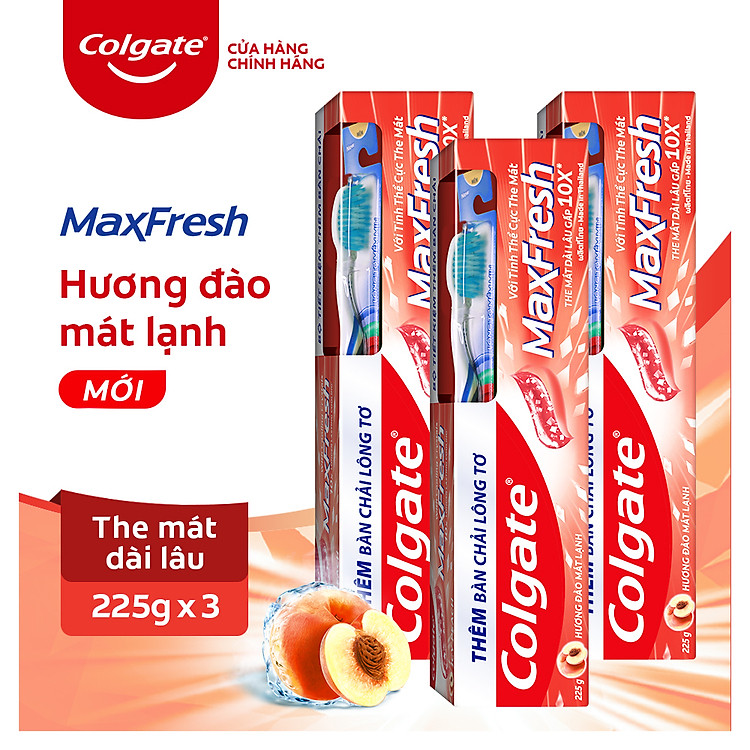 Bộ 3 Kem đánh răng Colgate MaxFresh Hương Đào Mát Lạnh 225g