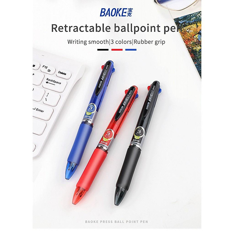 Bộ Bút Bi 3 Ngòi 3 Màu 0.7mm (12 cây)