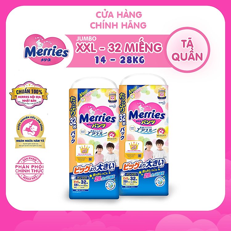 Mua Combo 2 Tã Merries Jumbo Đủ Size Tiết kiệm