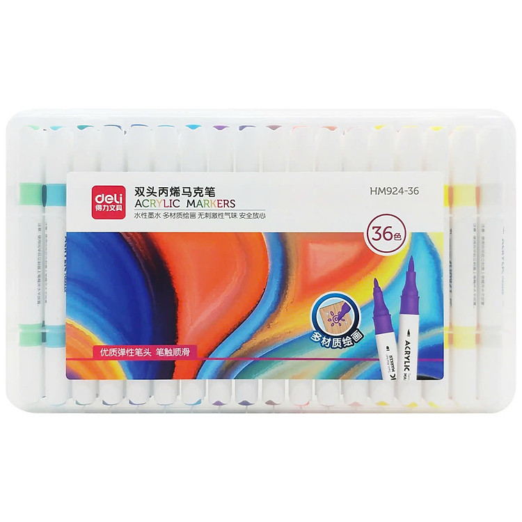 Hộp 36 Bút Màu Acrylic 2 Đầu – Deli HM924