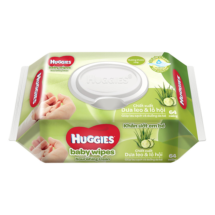 Khăn Ướt Sơ Sinh Huggies Chiết Xuất Dưa Leo Và Lô Hội (64 Tờ)