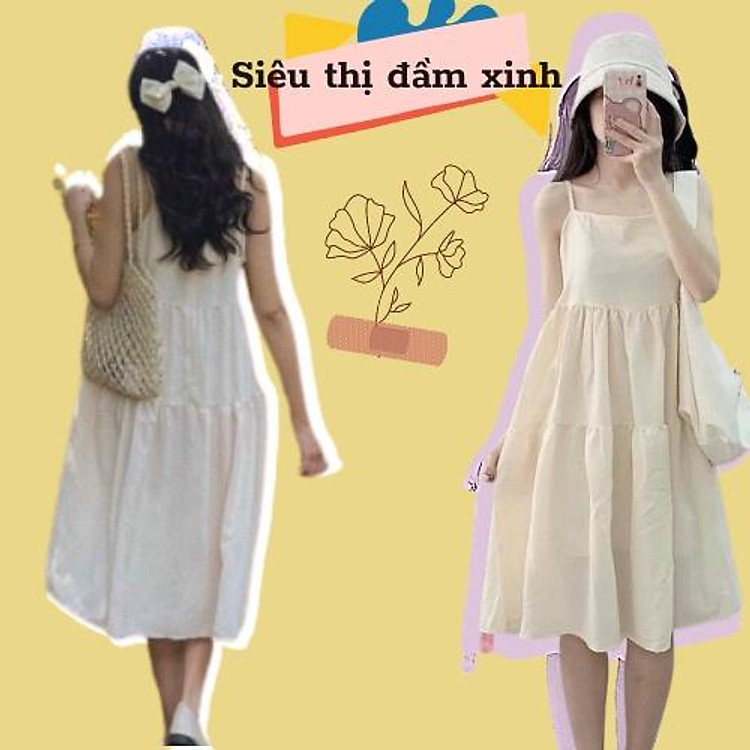 Đầm trắng nữ 2 dây xòe dáng babydoll-váy maxi phong cách ulzzang có lớp lót (CÓ VIDEO+ẢNH THẬT)