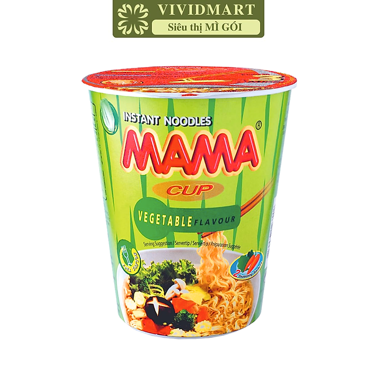 MAMA - Mì ly Mama vị Chay rau củ, Mì Chay rau củ Mama ly, Mì ly Ma Ma chay rau củ, Mì ăn liền Thái Lan (60g/ly)