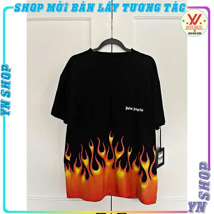Áo thun nam tay lỡ PALM ANGLE ngọn lửa nét căng, áo phông unisex form rộng