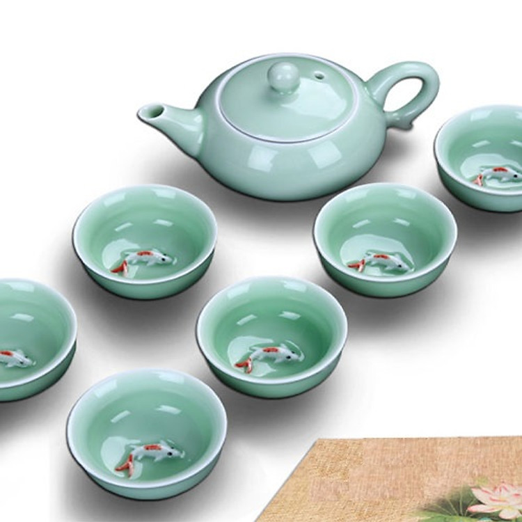 Bộ Bình Trà Gốm Sứ Tĩnh Tâm Cá Vàng Bơi lội