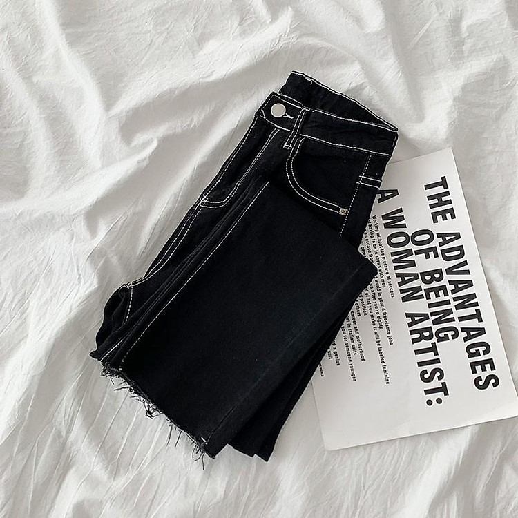 Quần jean đen cắt gấu chỉ nổi ulzzang 5037