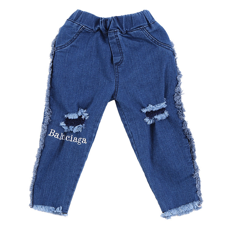 Quần Bò Rách Viền Unisex Cho Bé - Xanh