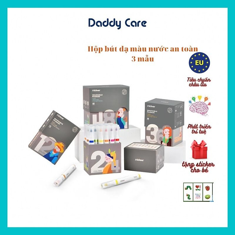 Hộp Bút Dạ Màu Nước An Toàn cho bé Washable Marker Mideer, bộ bút highlight