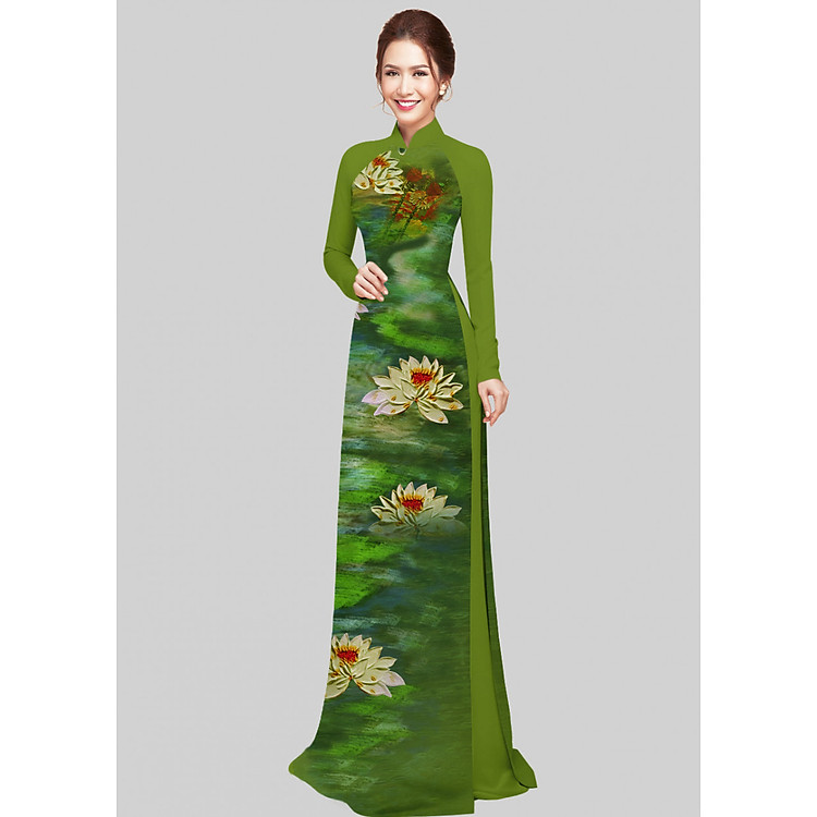 Vải áo dài in 3d hoa sen Xuân Hằng