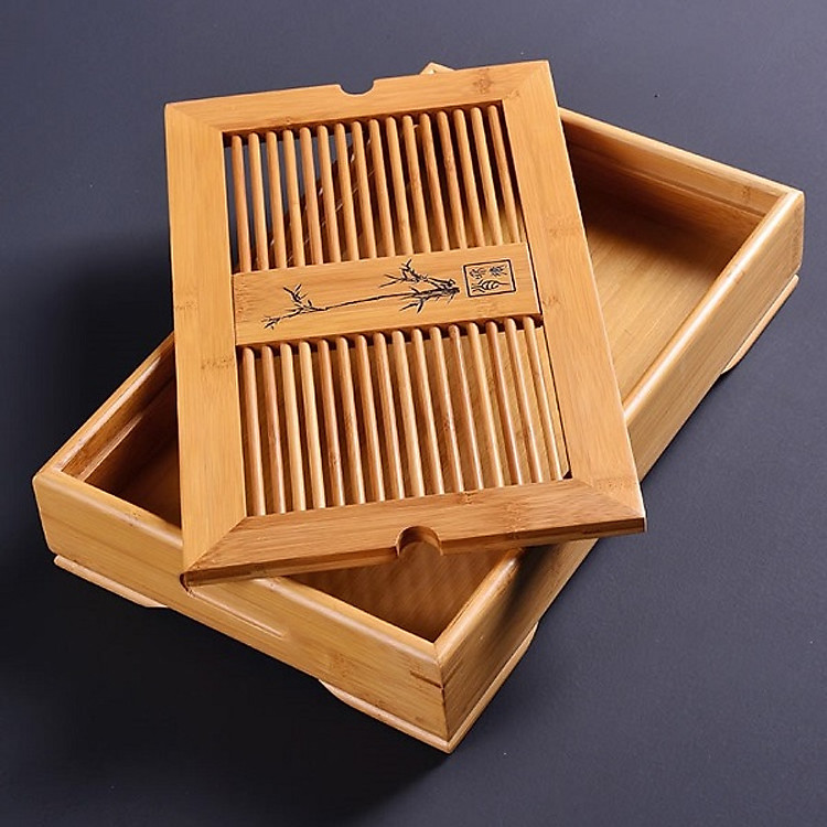 Khay đựng ấm trà tre