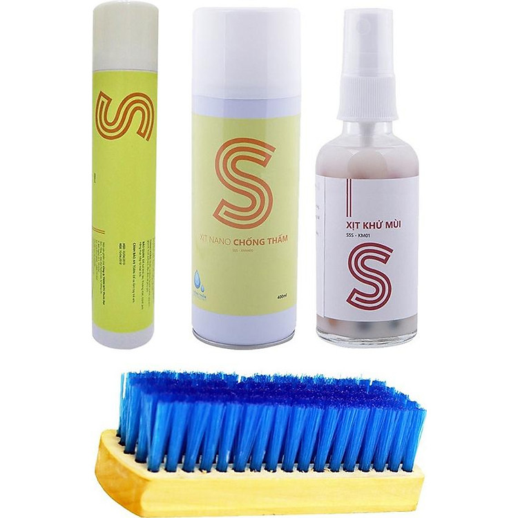 Bộ chăm sóc giày đa năng 400ml, xịt khử mùi 50ml,xịt nano chống thấm 400ml và bàn chải COMBOSSS13